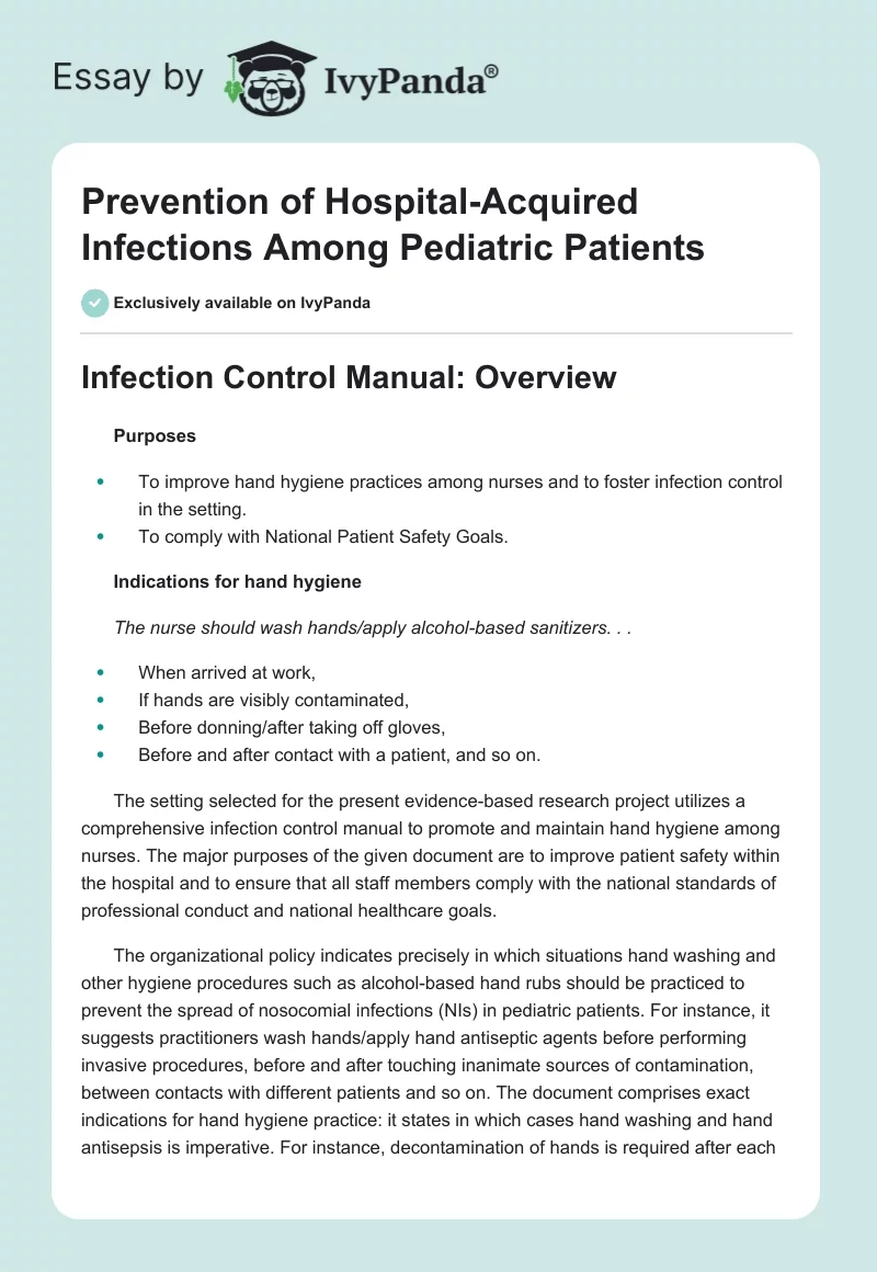 Prevention of Hospital-Acquired Infections Among Pediatric Patients. Page 1
