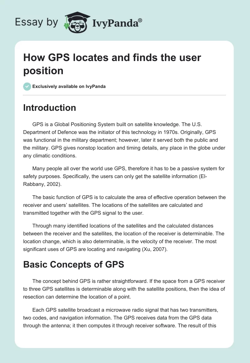 How GPS locates and finds the user position. Page 1