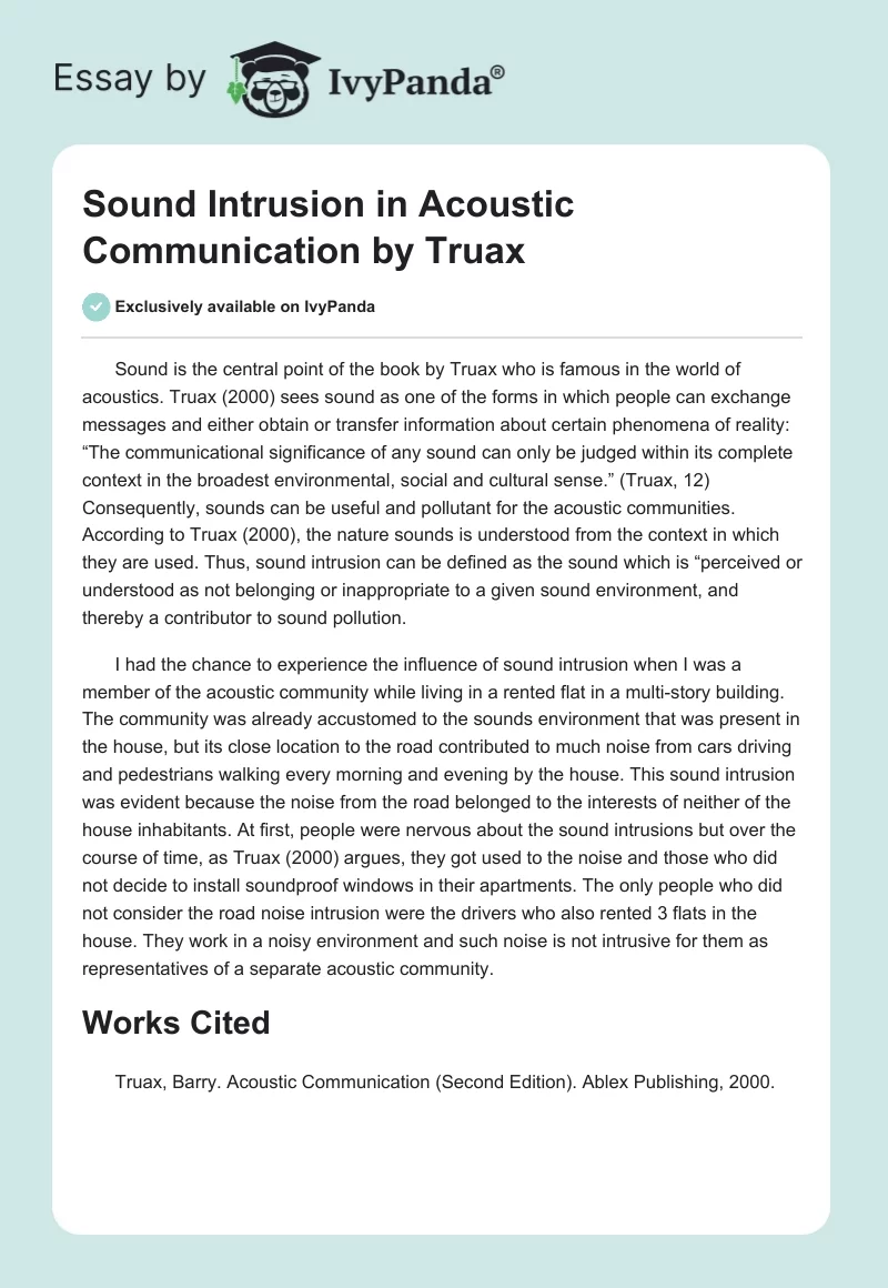 Sound Intrusion in "Acoustic Communication" by Truax. Page 1