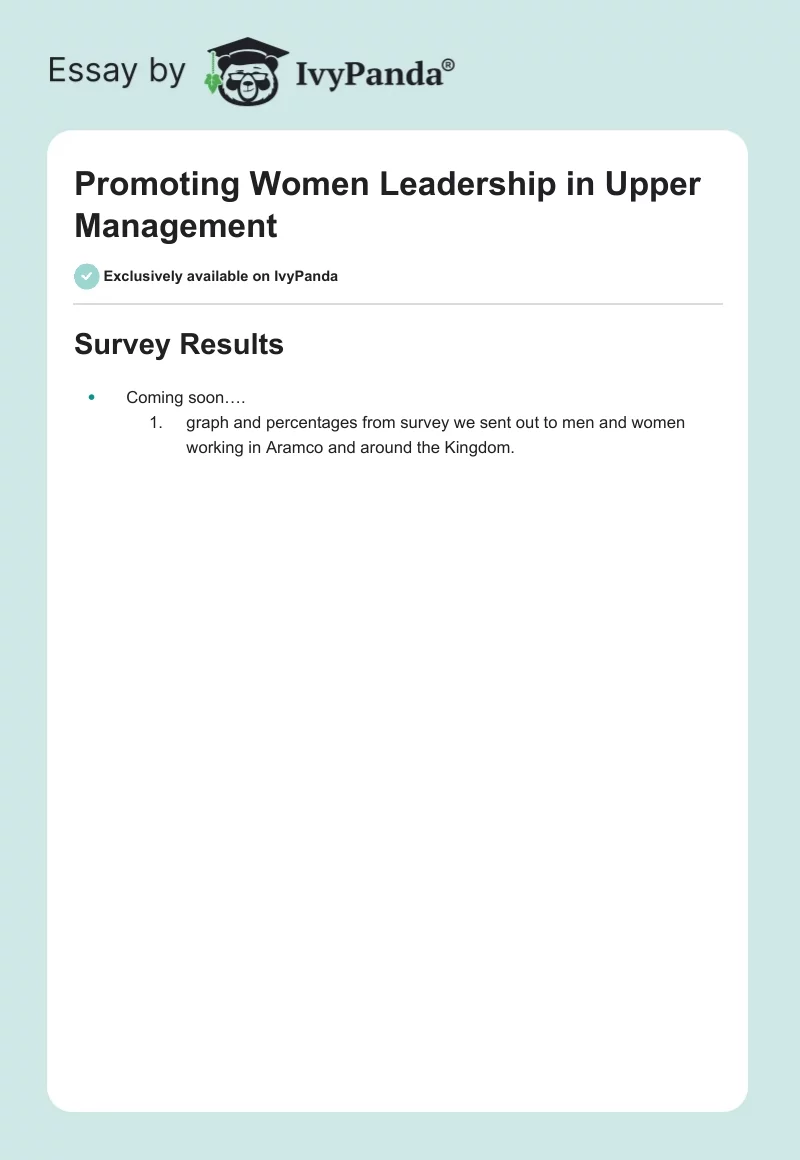 Promoting Women Leadership in Upper Management. Page 1