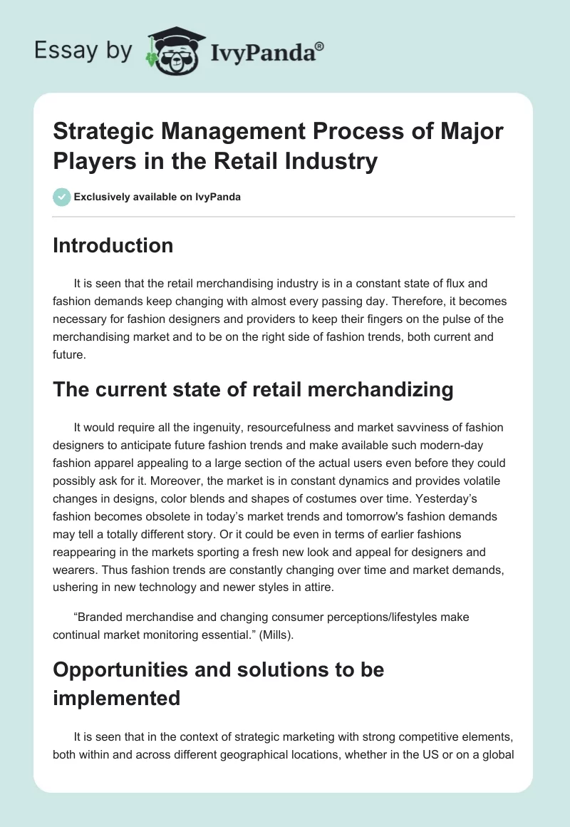 Strategic Management Process of Major Players in the Retail Industry. Page 1