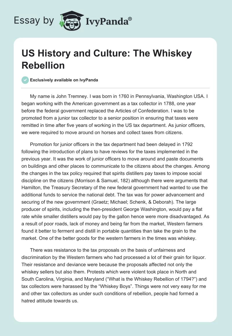 US History and Culture: The Whiskey Rebellion. Page 1