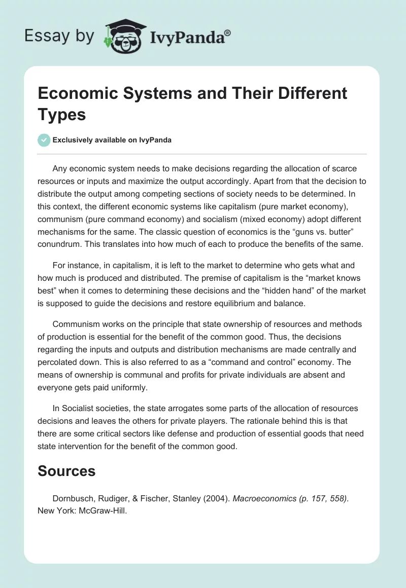 Economic Systems and Their Different Types. Page 1