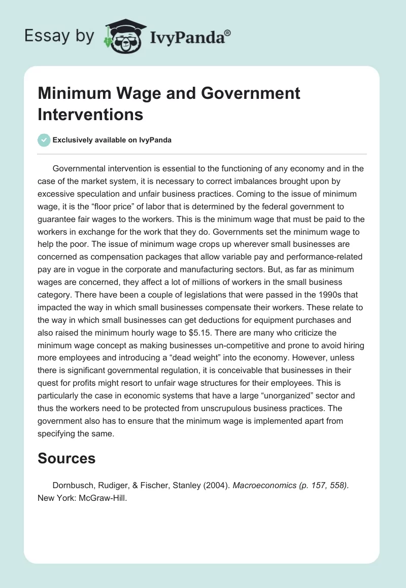 Minimum Wage and Government Interventions. Page 1