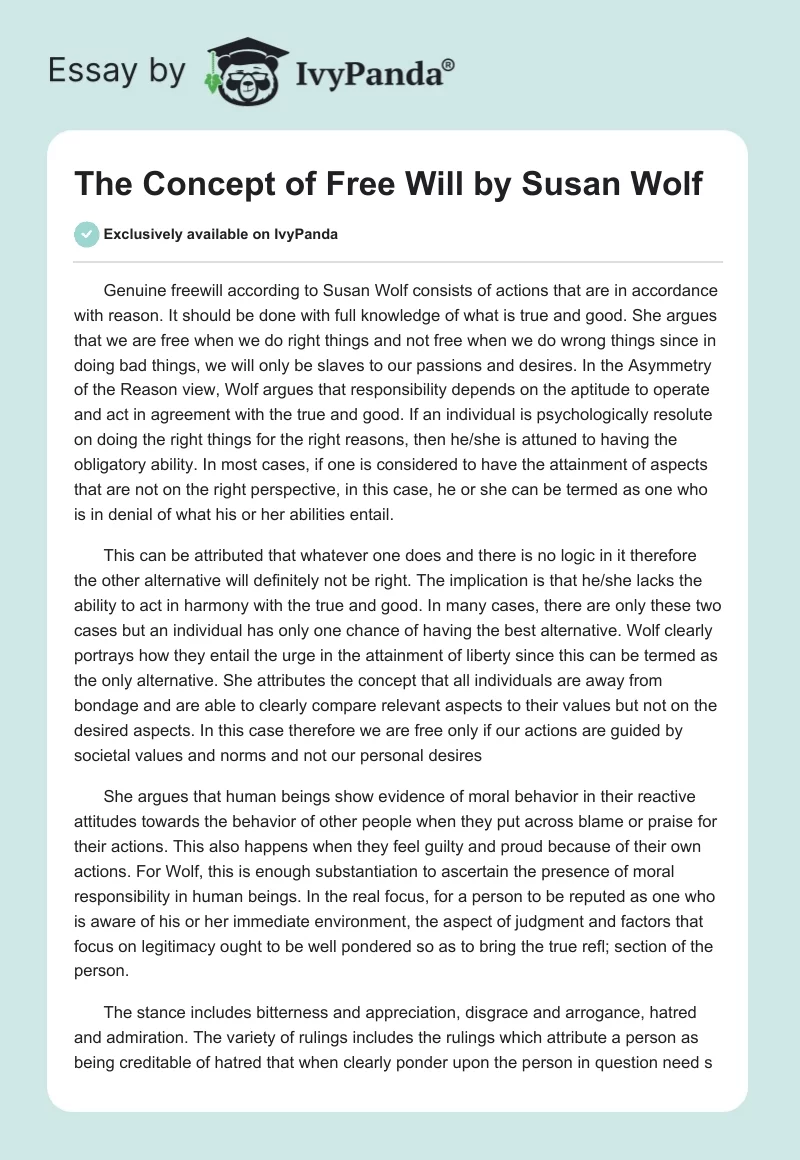 The Concept of Free Will by Susan Wolf. Page 1