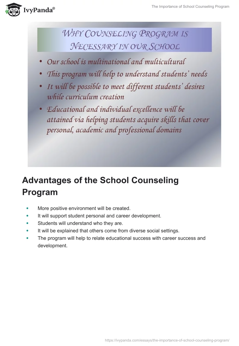 The Importance of School Counseling Program. Page 2