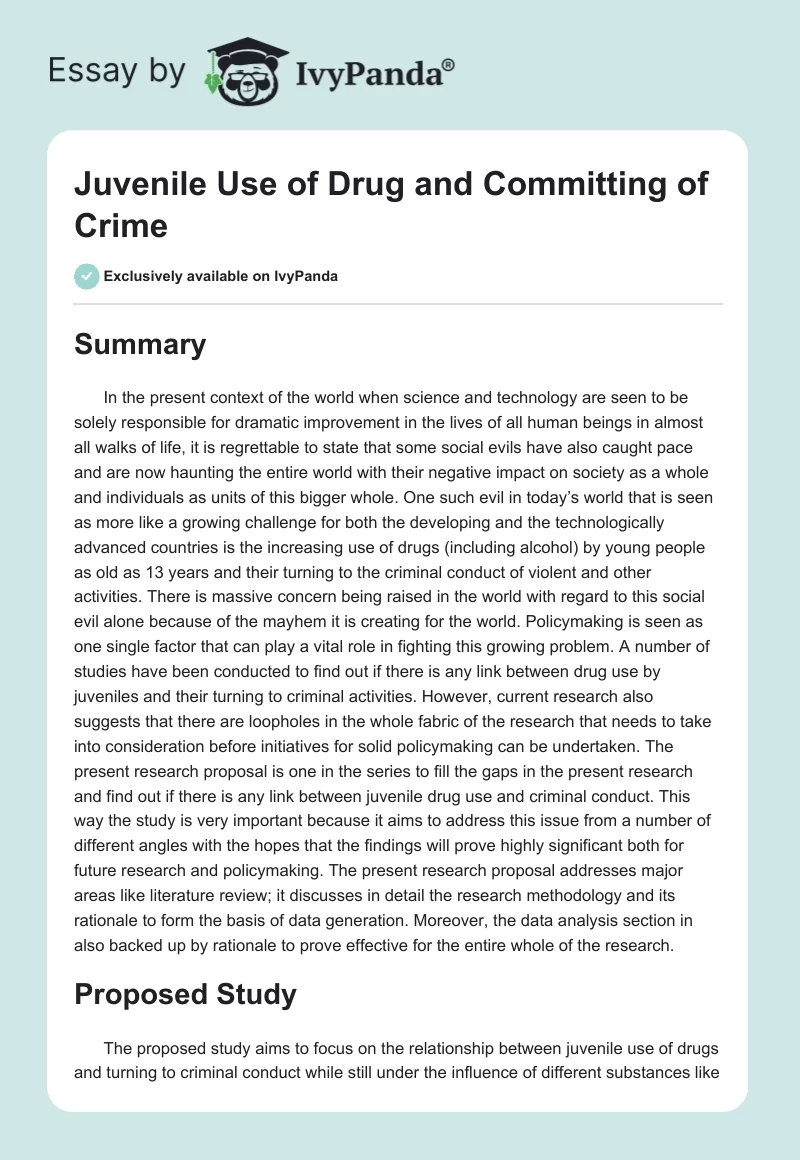 Juvenile Use of Drug and Committing of Crime. Page 1