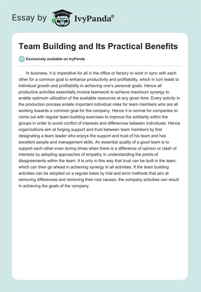 Team Building and Its Practical Benefits. Page 1