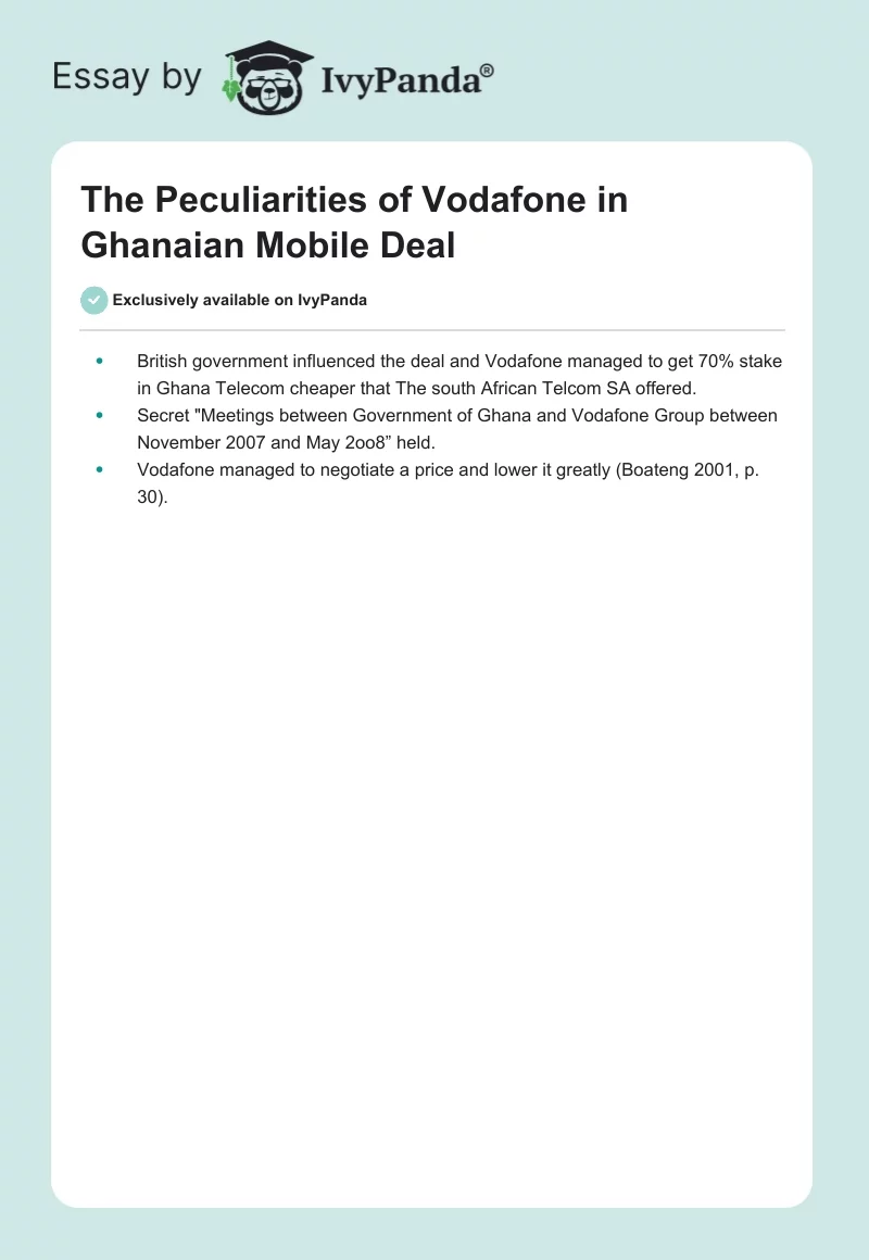 The Peculiarities of Vodafone in Ghanaian Mobile Deal. Page 1