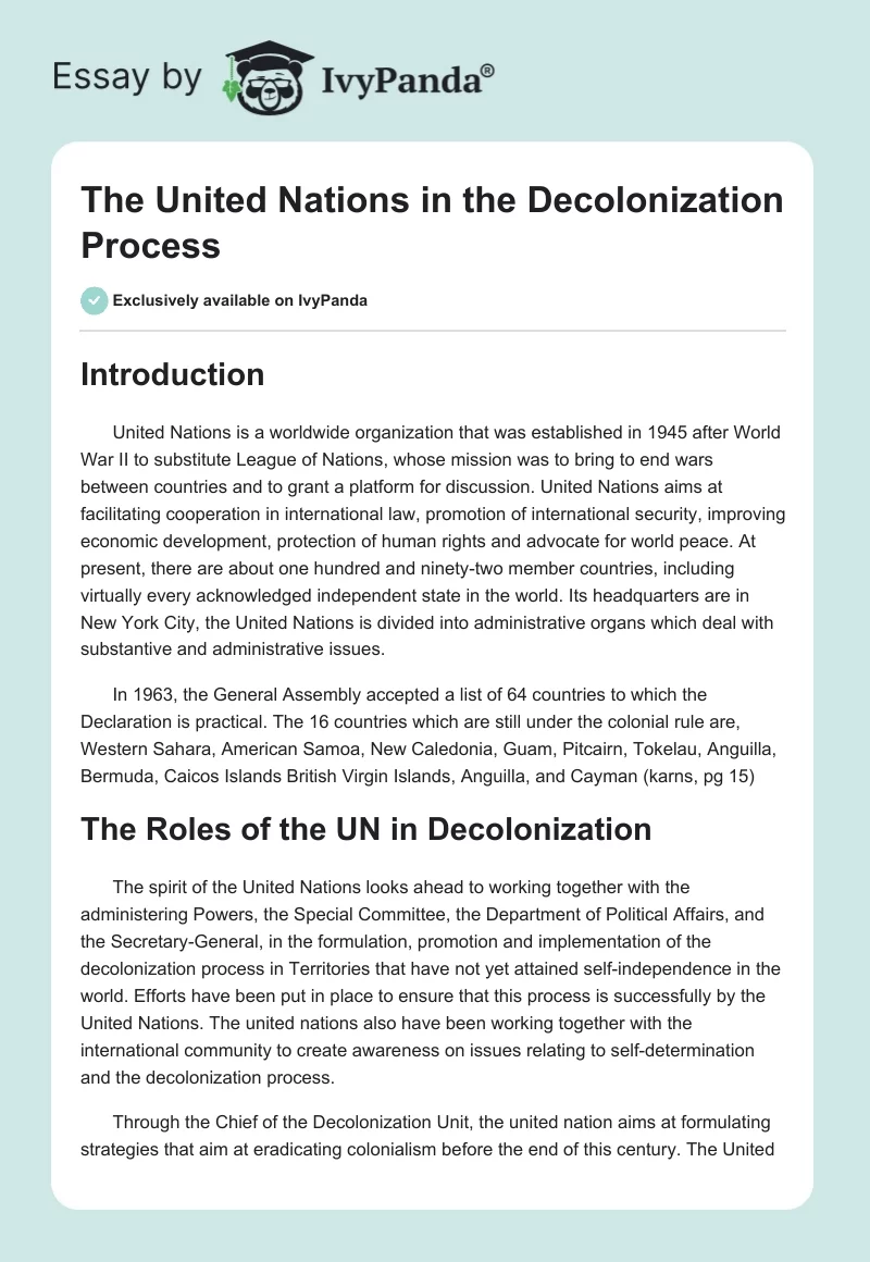The United Nations in the Decolonization Process. Page 1