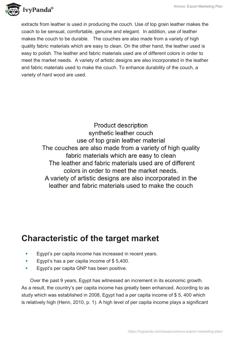 Amnox: Export Marketing Plan. Page 3