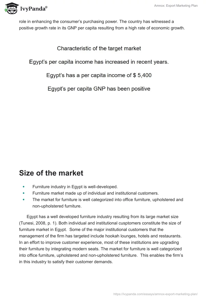Amnox: Export Marketing Plan. Page 4