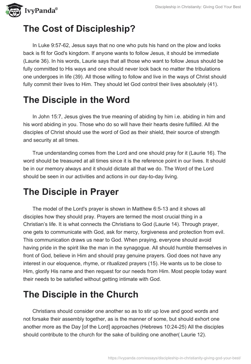Discipleship in Christianity: Giving God Your Best. Page 2
