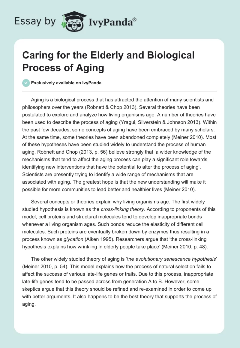 Caring for the Elderly and Biological Process of Aging. Page 1