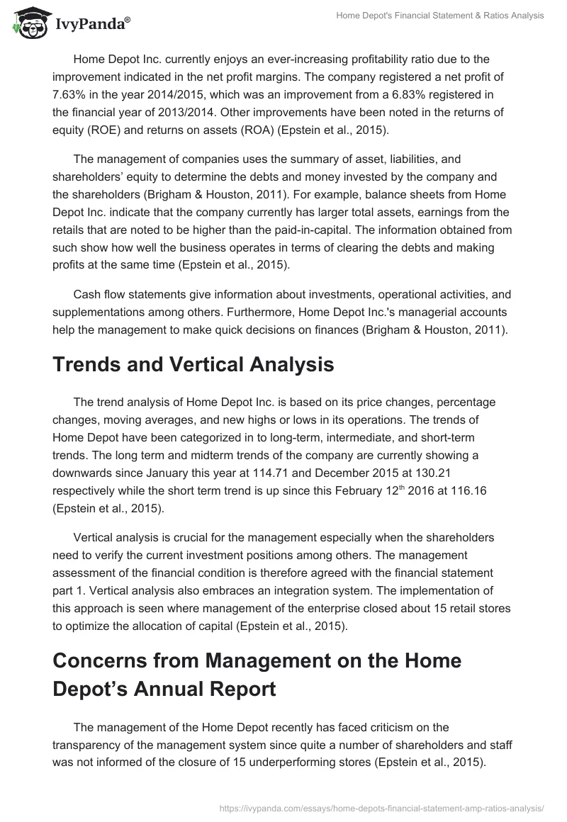 Home Depot's Financial Statement & Ratios Analysis. Page 2