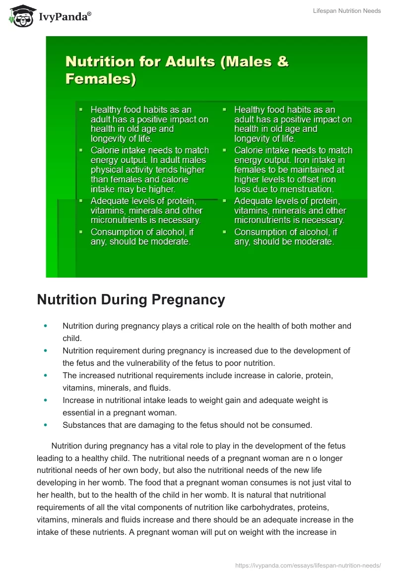 Lifespan Nutrition Needs. Page 5