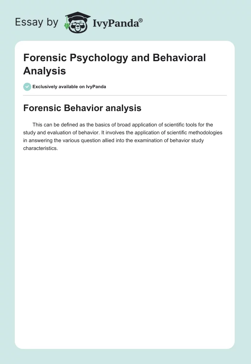 Forensic Psychology and Behavioral Analysis. Page 1