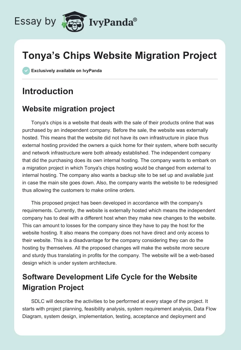 Tonya’s Chips Website Migration Project. Page 1