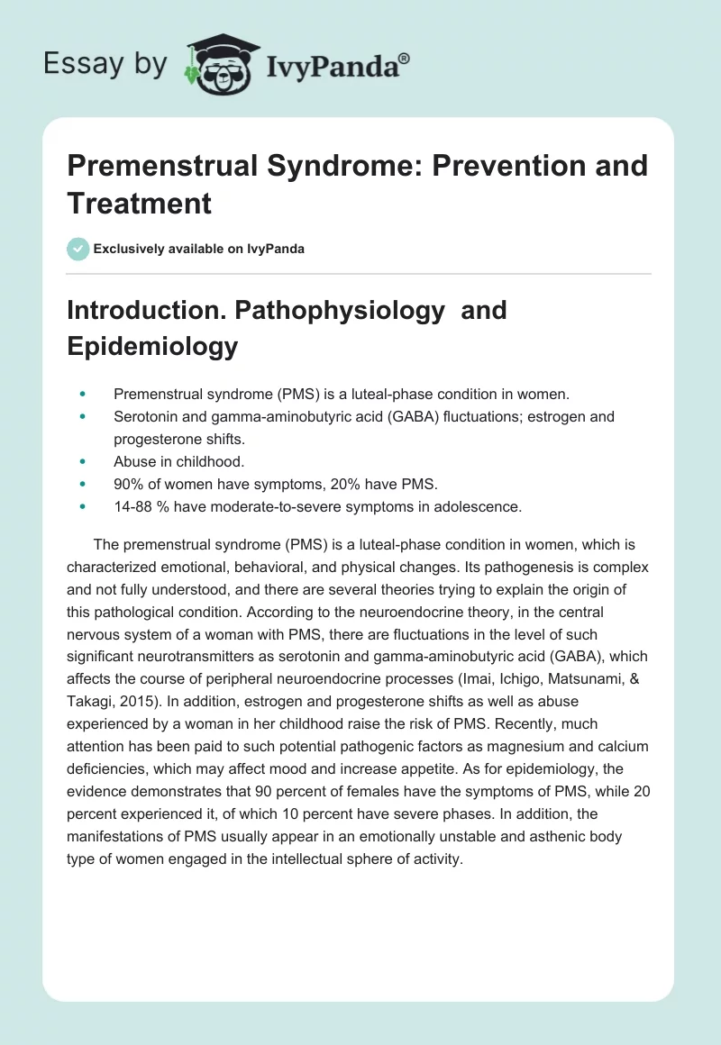 Premenstrual Syndrome: Prevention and Treatment. Page 1