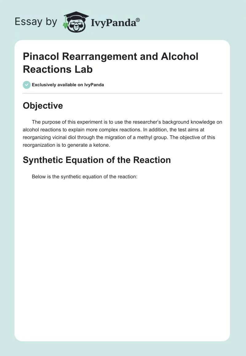 Pinacol Rearrangement and Alcohol Reactions Lab. Page 1