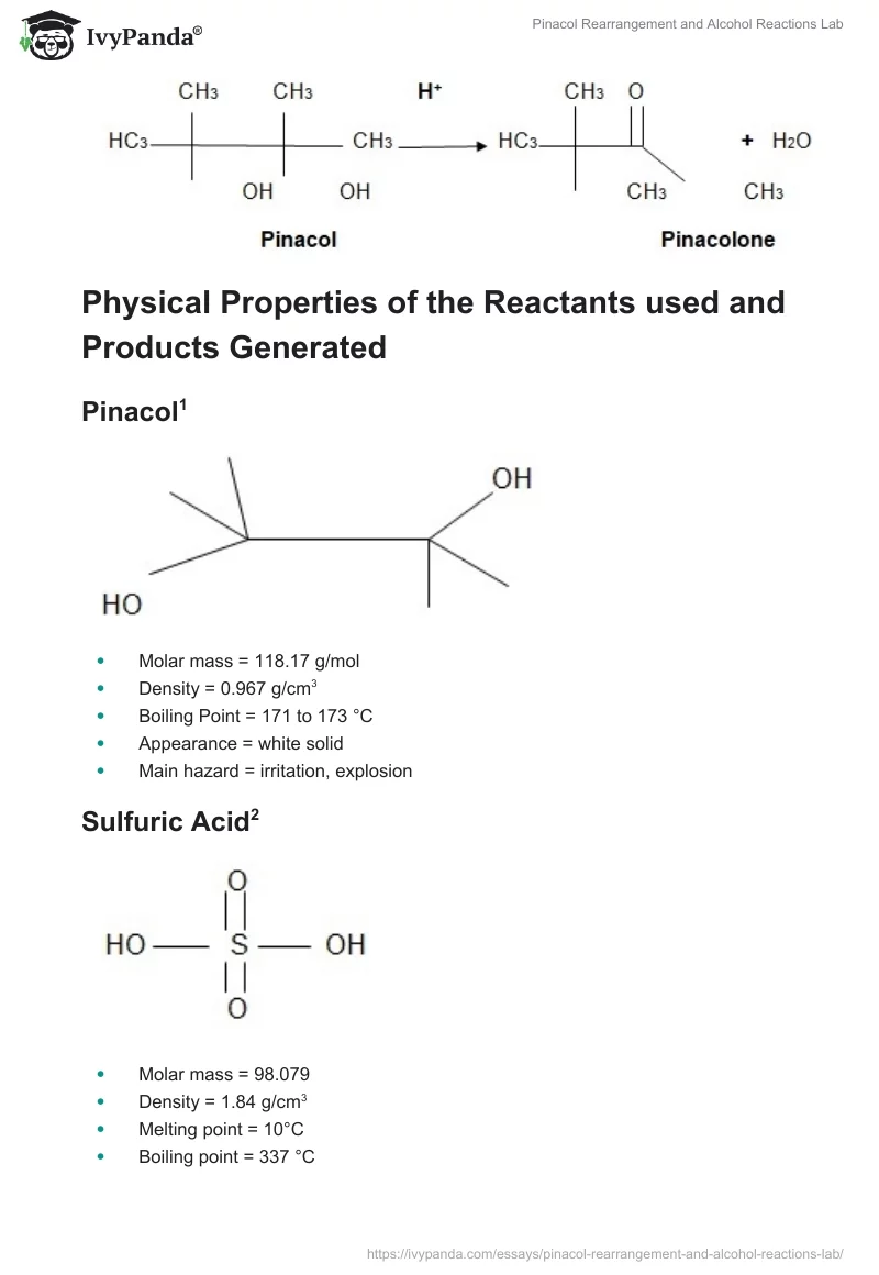 Pinacol Rearrangement and Alcohol Reactions Lab. Page 2