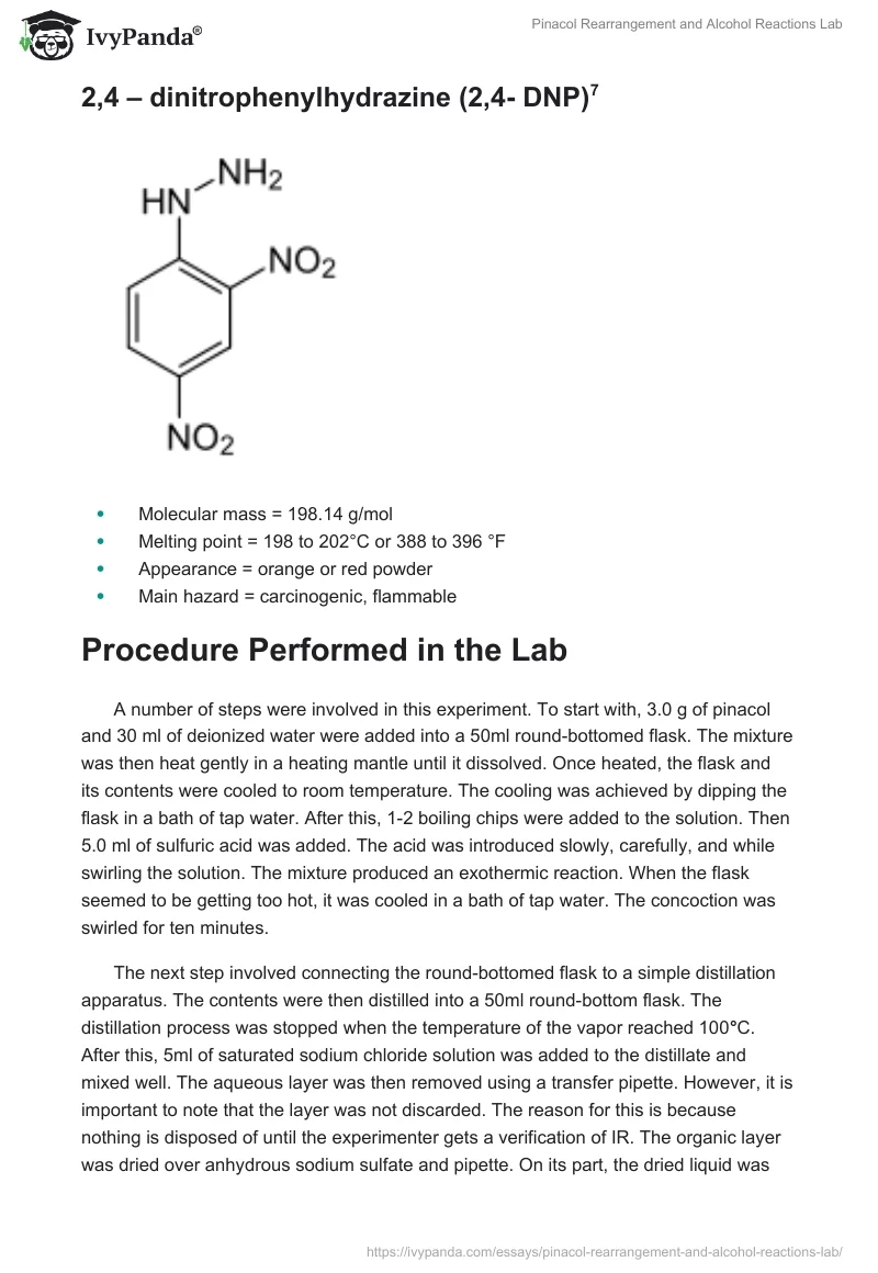 Pinacol Rearrangement and Alcohol Reactions Lab. Page 5