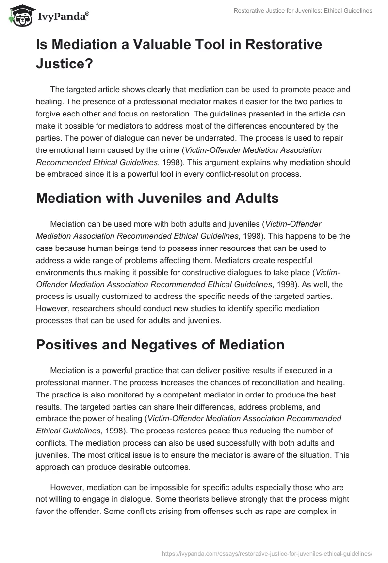 Restorative Justice for Juveniles: Ethical Guidelines. Page 2