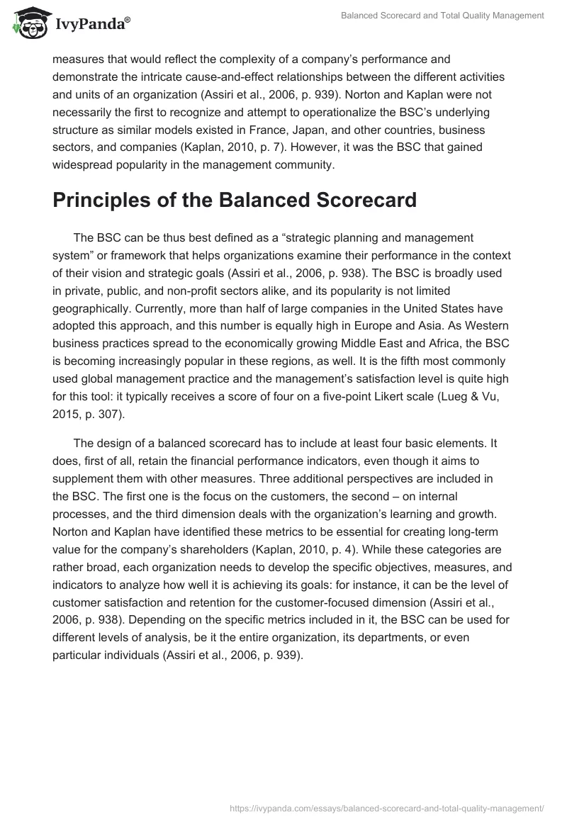 Balanced Scorecard and Total Quality Management. Page 2