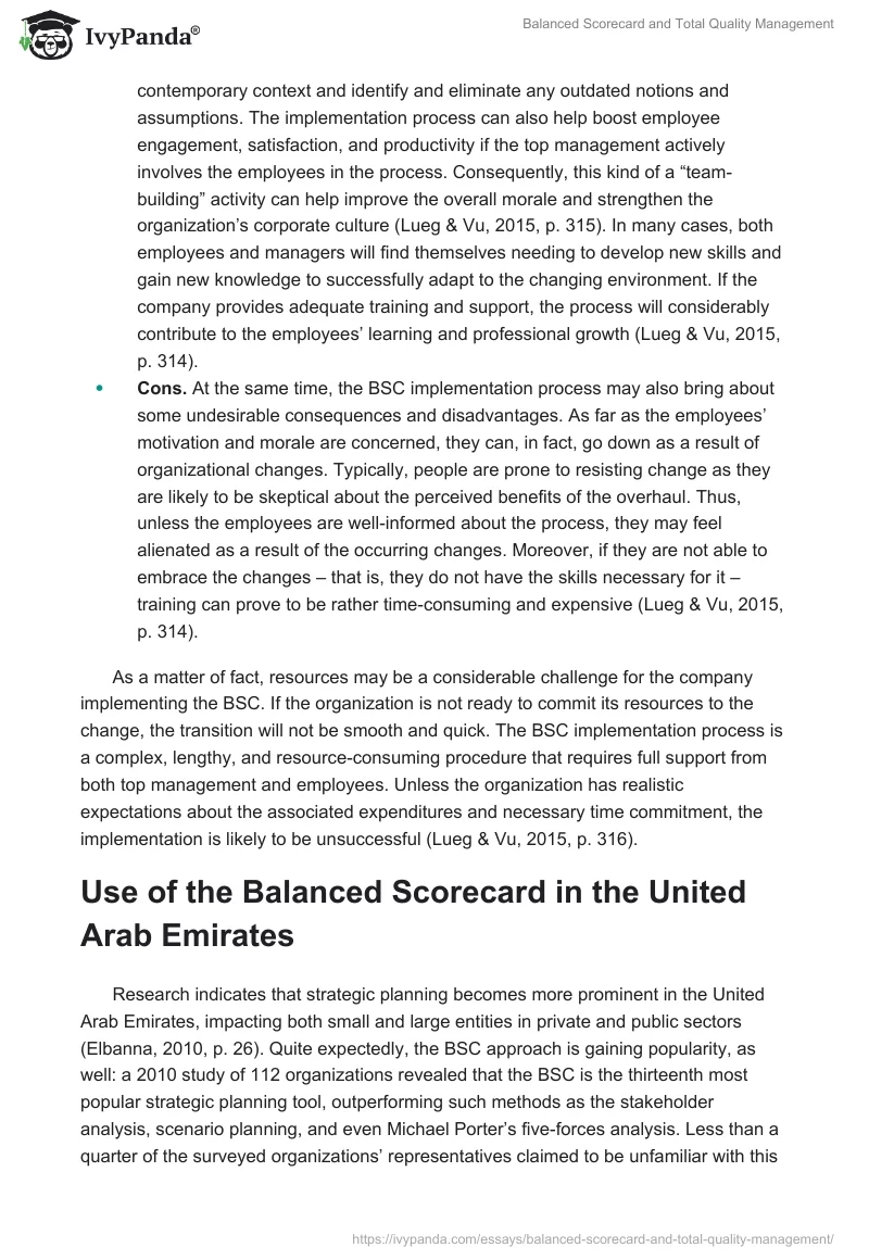Balanced Scorecard and Total Quality Management. Page 4