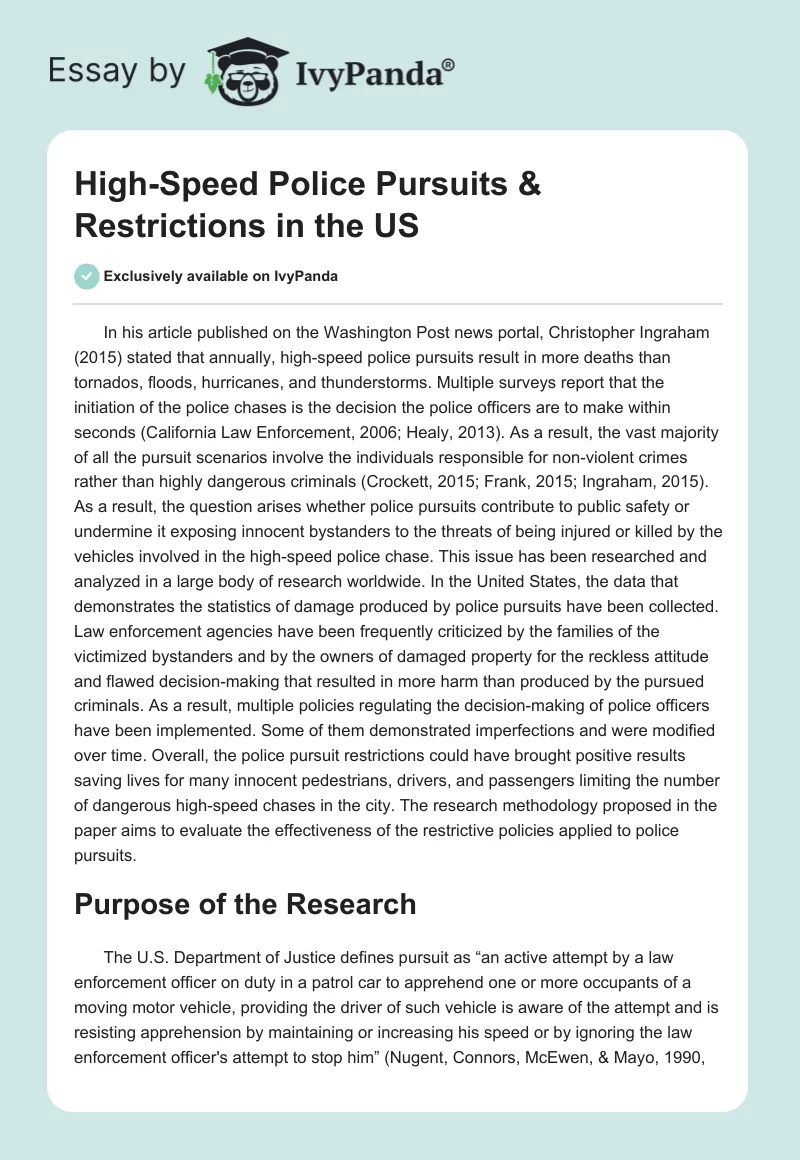 High-Speed Police Pursuits & Restrictions in the US. Page 1