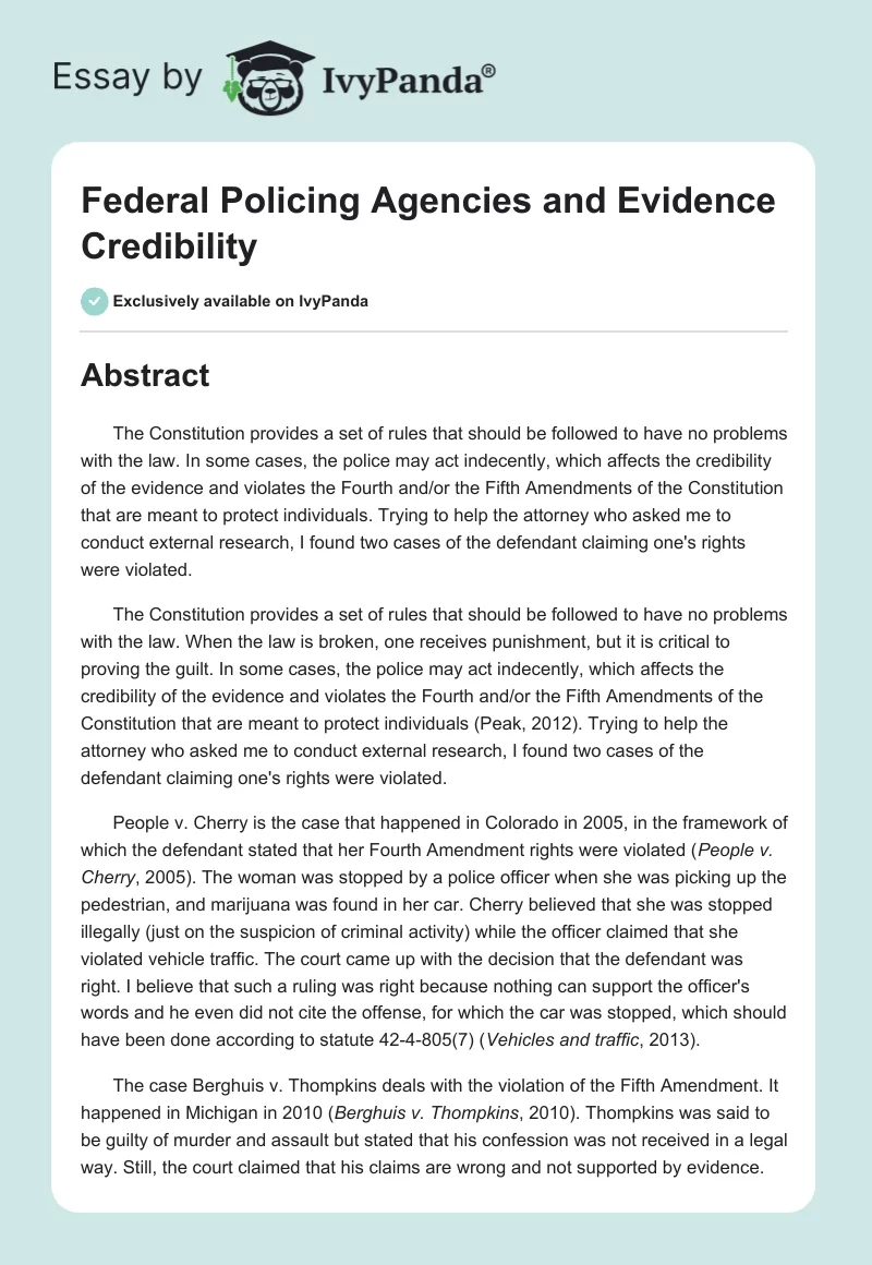 Federal Policing Agencies and Evidence Credibility. Page 1