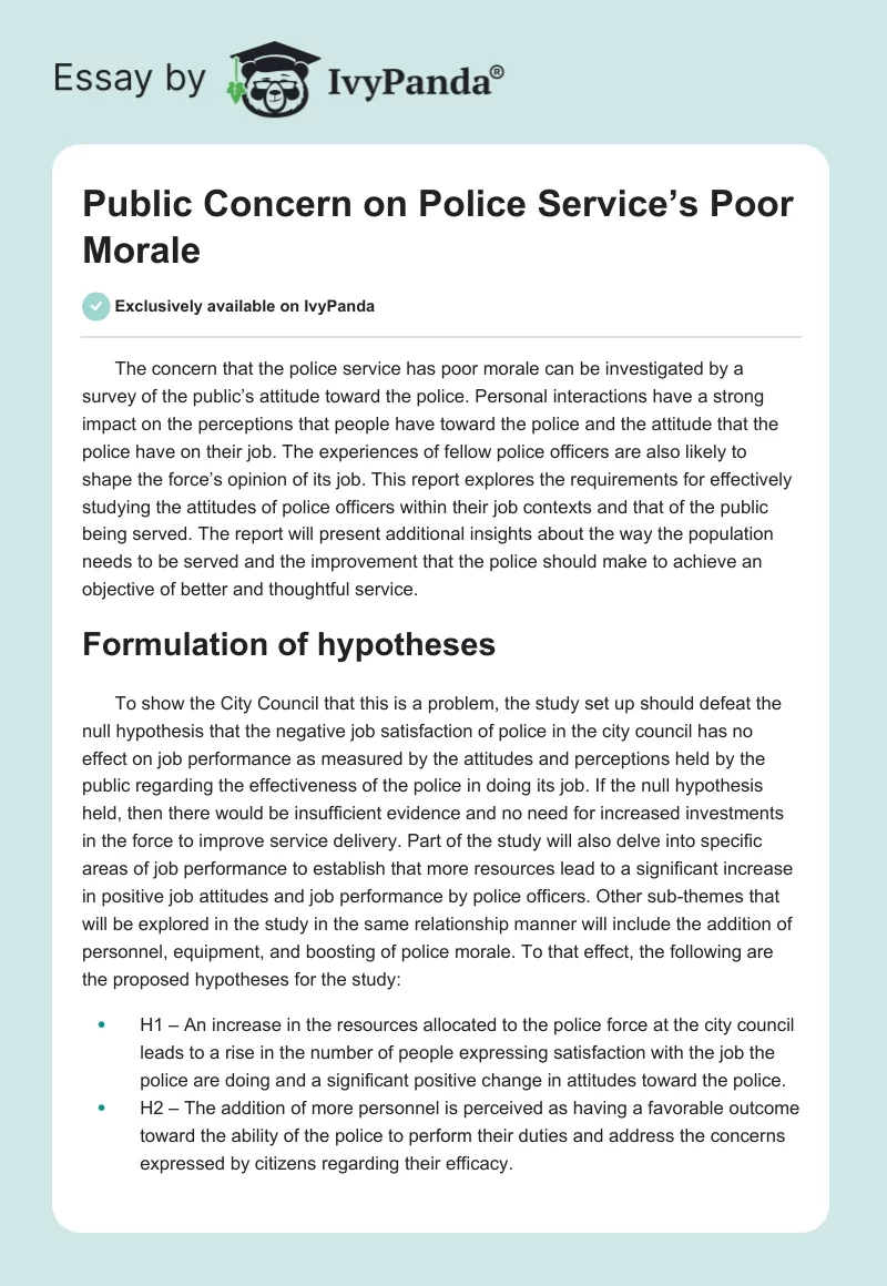 Public Concern on Police Service’s Poor Morale. Page 1