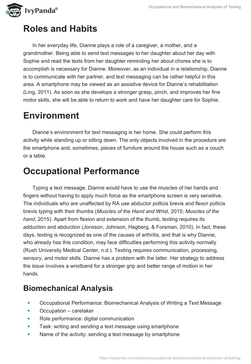 Occupational and Biomechanical Analyses of Texting. Page 2
