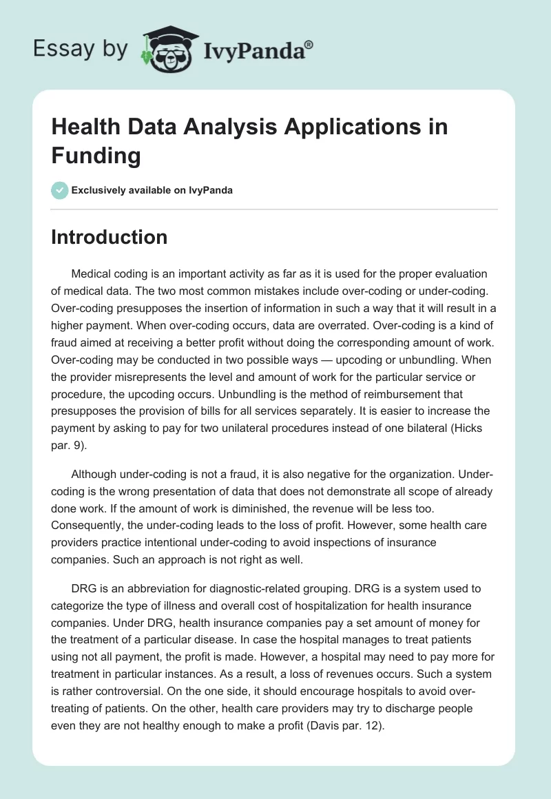 Health Data Analysis Applications in Funding. Page 1