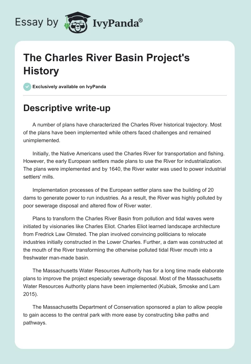 The Charles River Basin Project's History. Page 1