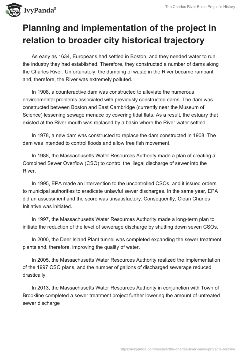 The Charles River Basin Project's History. Page 2