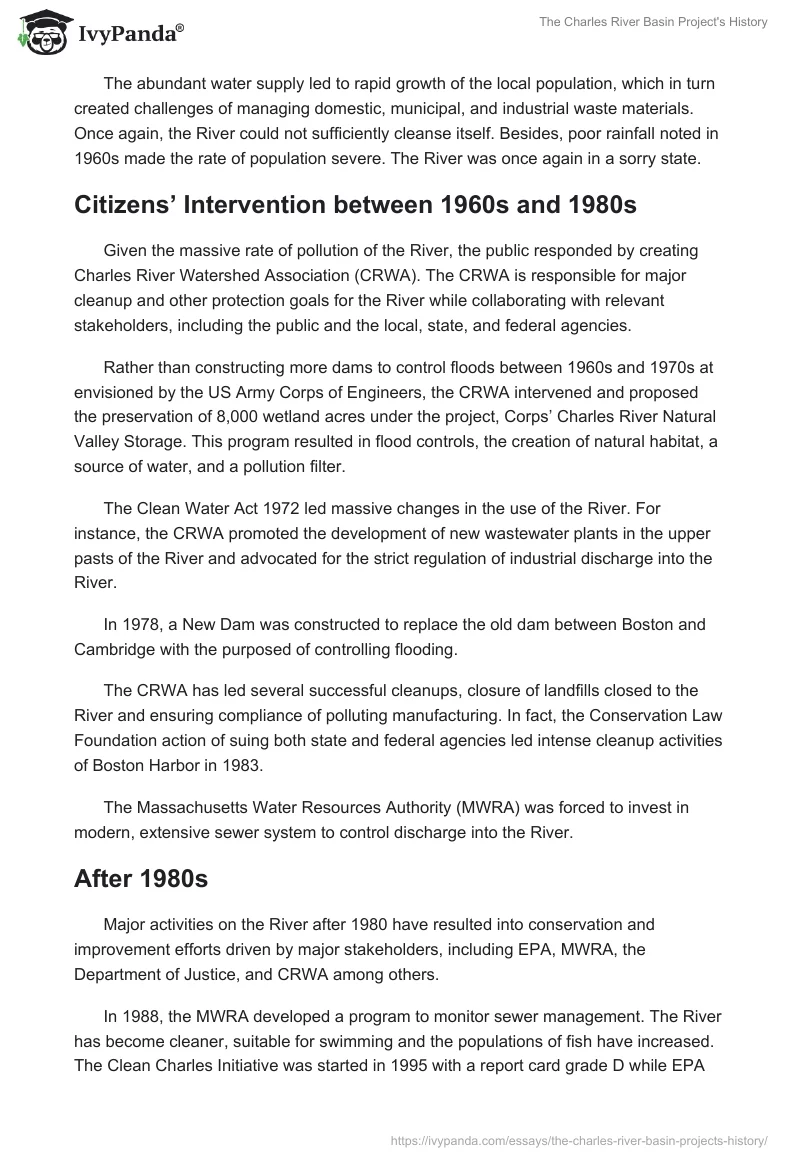 The Charles River Basin Project's History. Page 5