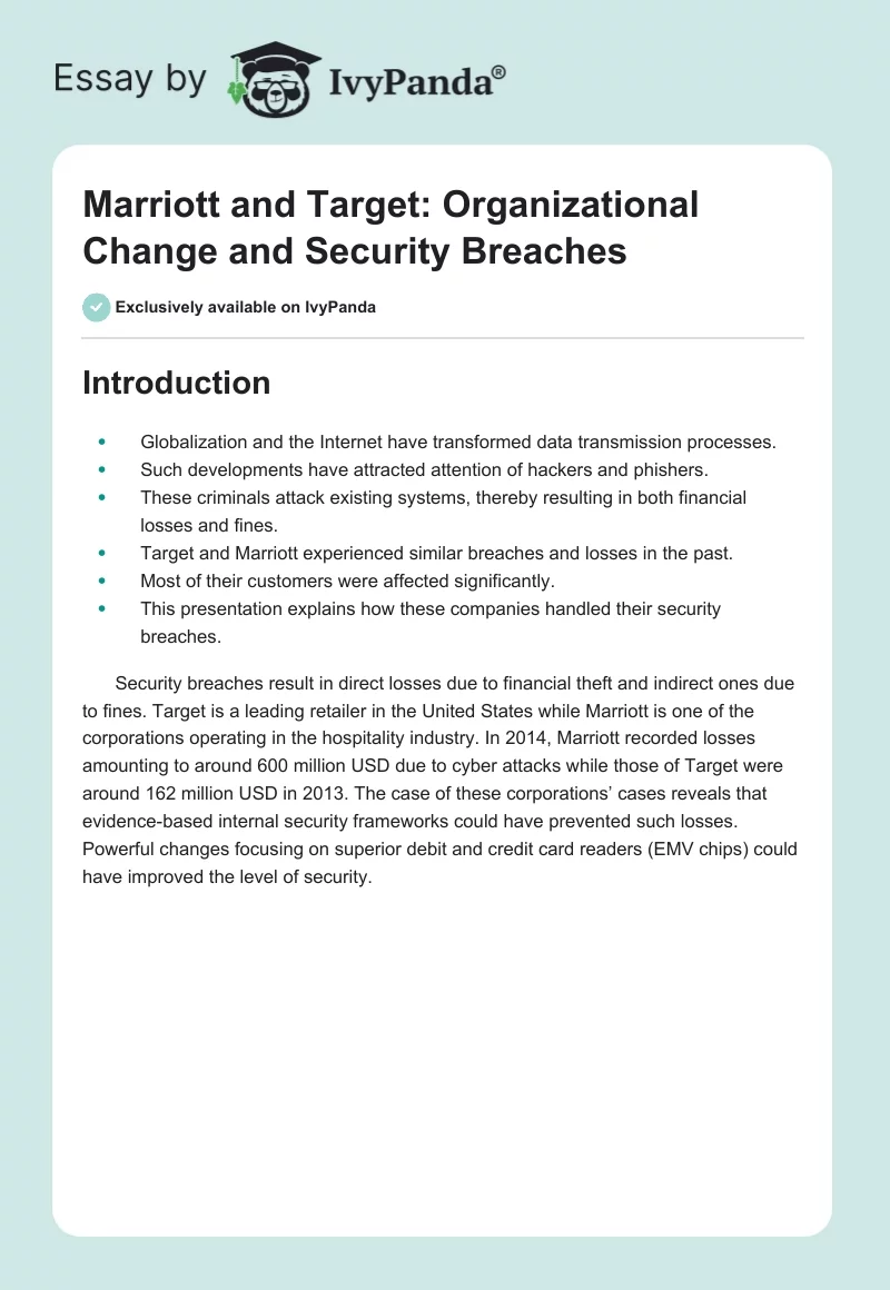 Marriott and Target: Organizational Change and Security Breaches. Page 1