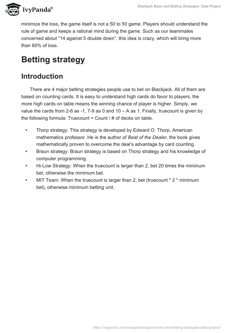 Blackjack Basic and Betting Strategies: Data Project. Page 3