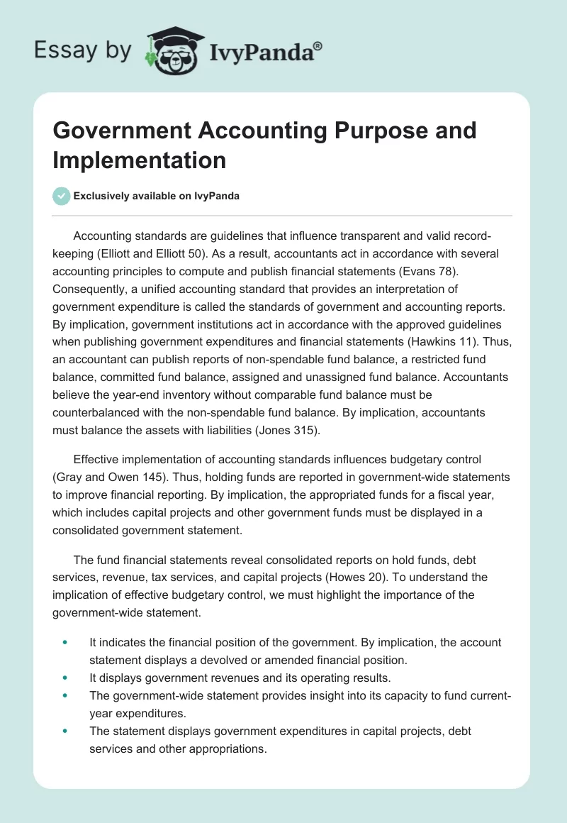 Government Accounting Purpose and Implementation. Page 1