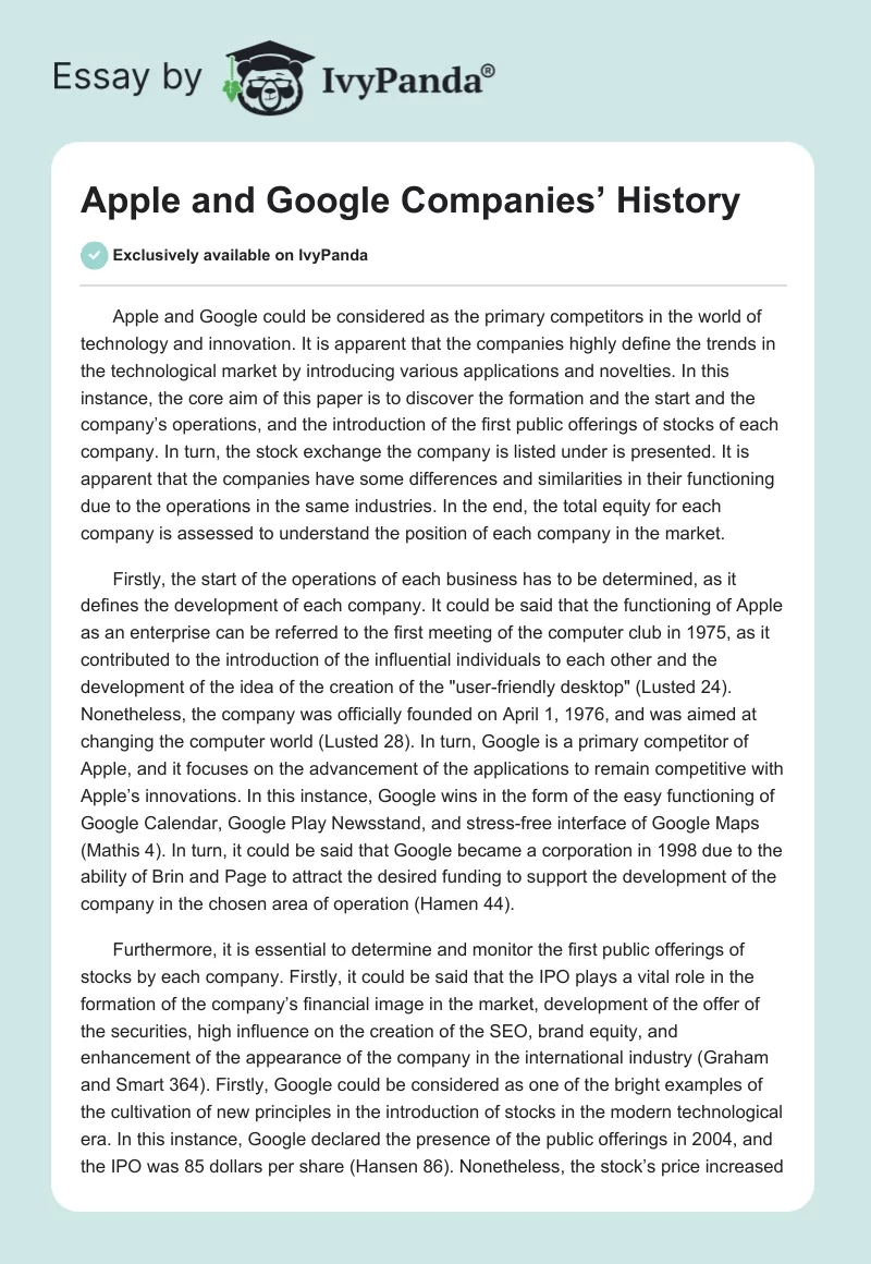 Apple and Google Companies’ History. Page 1