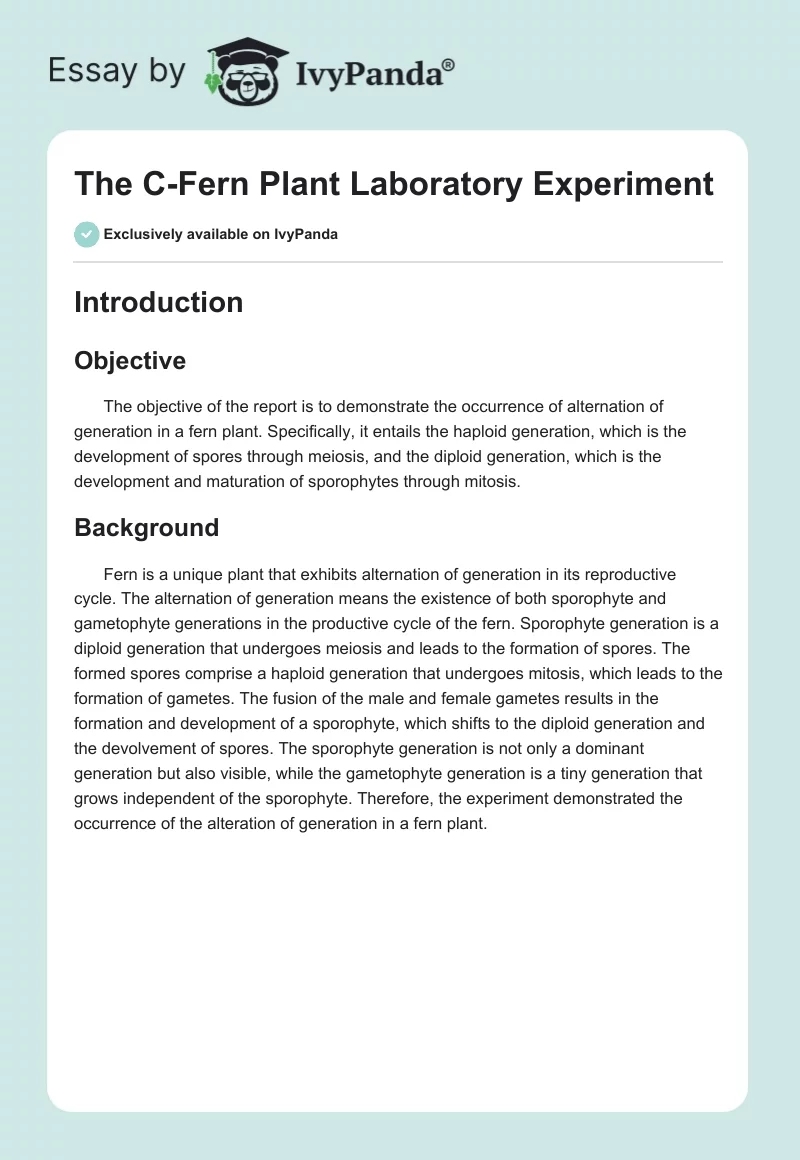 The C-Fern Plant Laboratory Experiment. Page 1