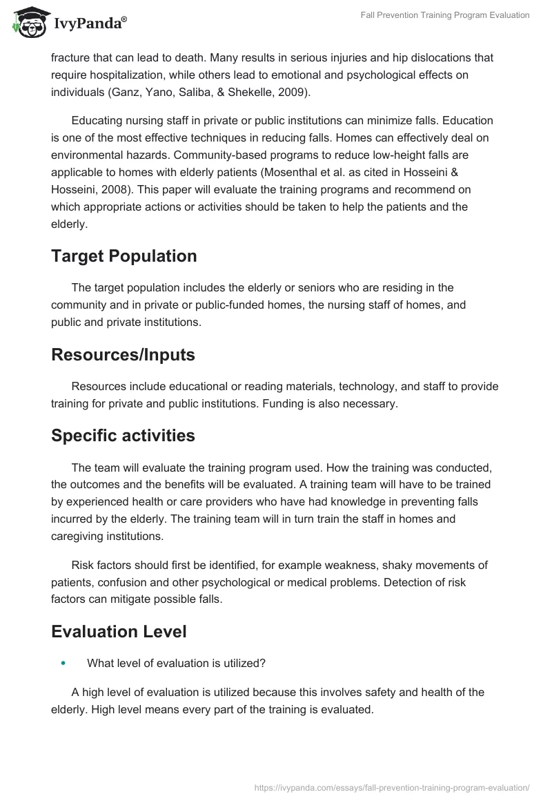 Fall Prevention Training Program Evaluation. Page 2