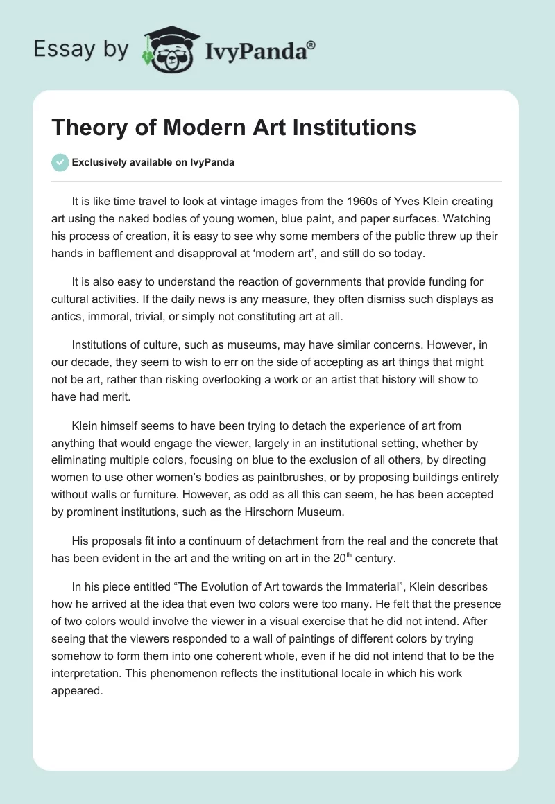Theory of Modern Art Institutions. Page 1