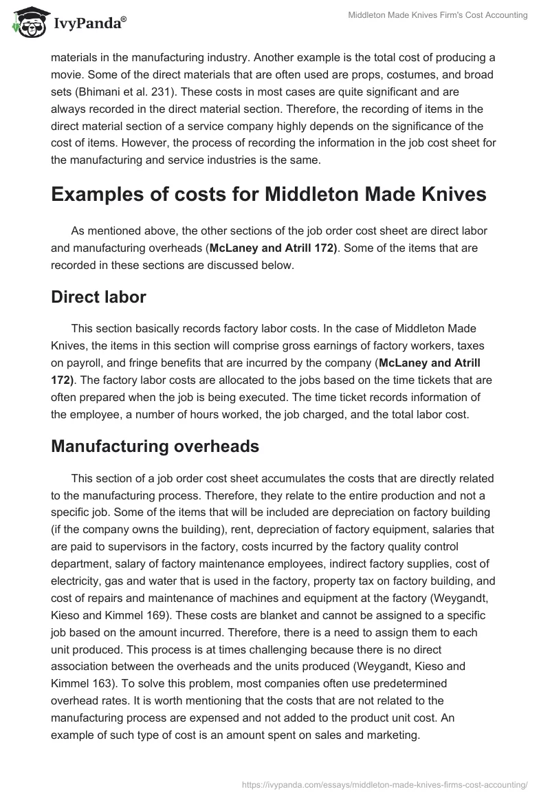 Middleton Made Knives Firm's Cost Accounting. Page 2