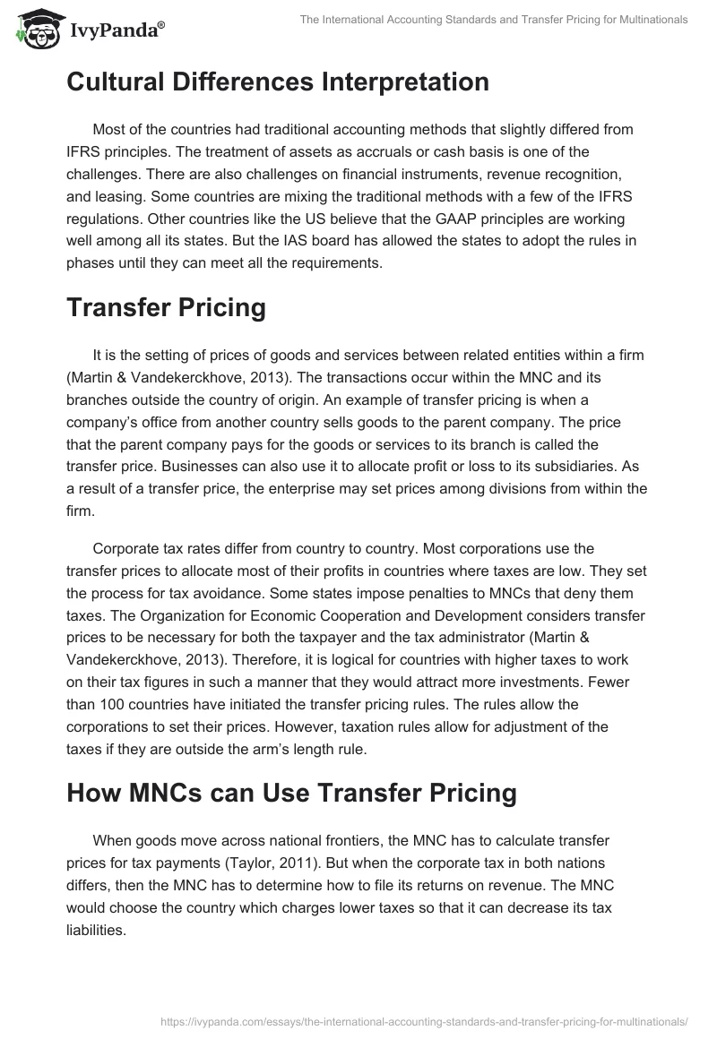 The International Accounting Standards and Transfer Pricing for Multinationals. Page 3