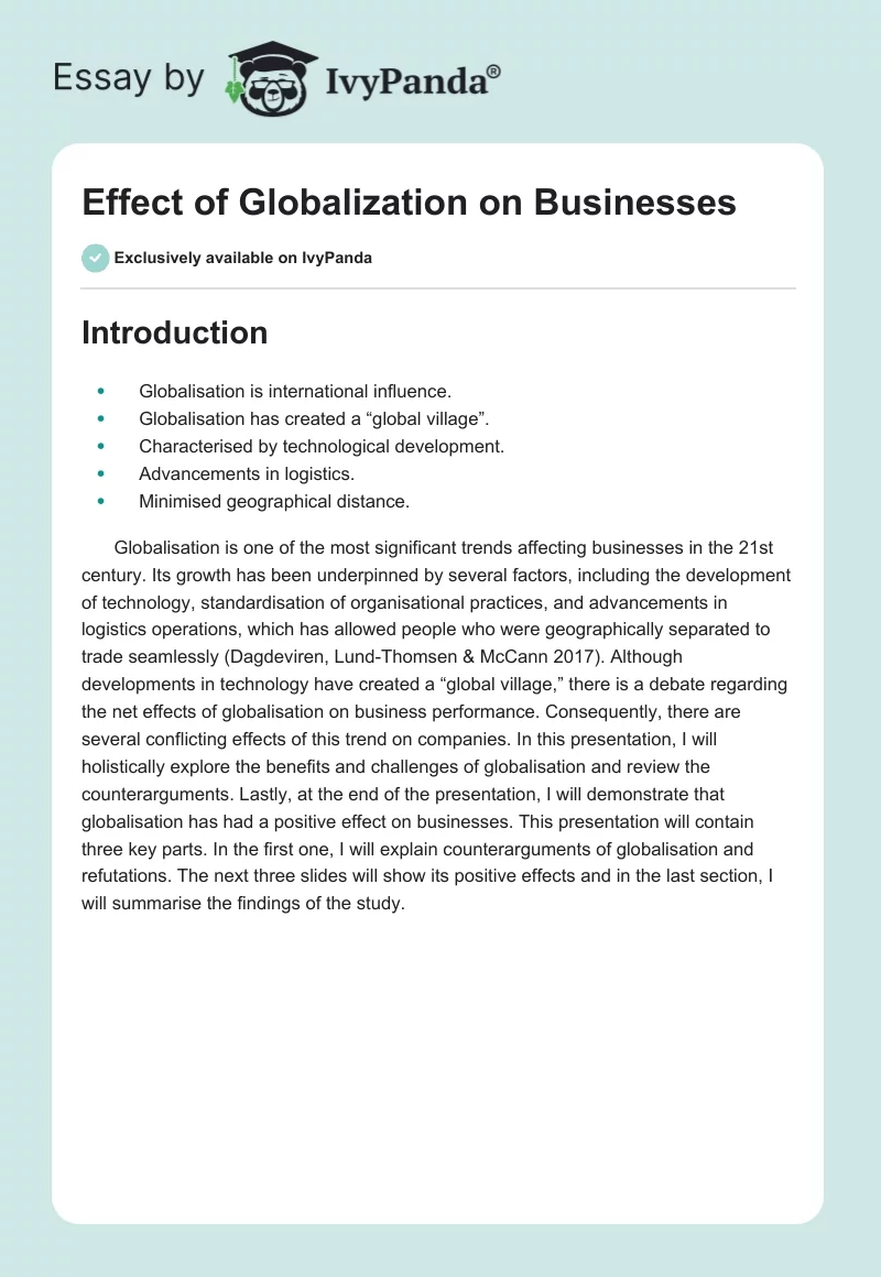 Effect of Globalization on Businesses. Page 1