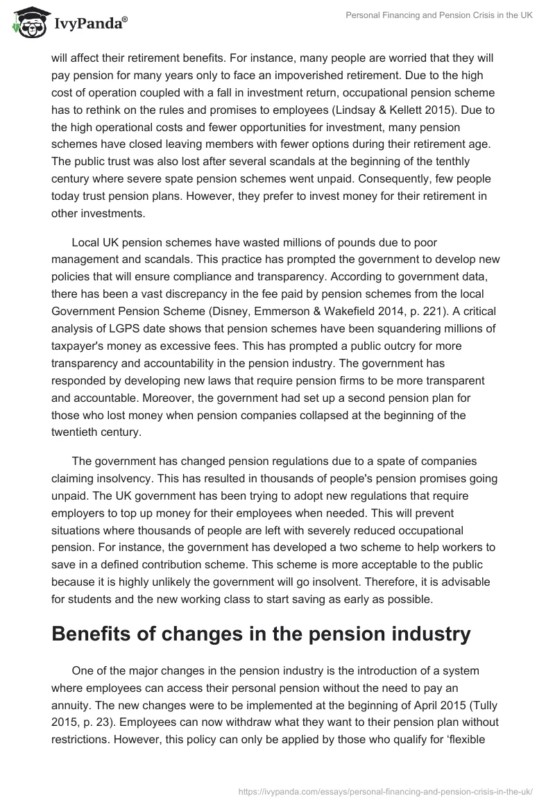 Personal Financing and Pension Crisis in the UK. Page 4