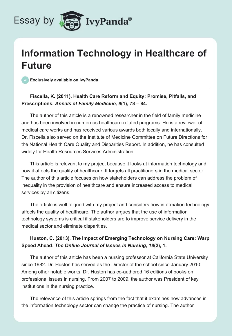 Information Technology in Healthcare of Future. Page 1
