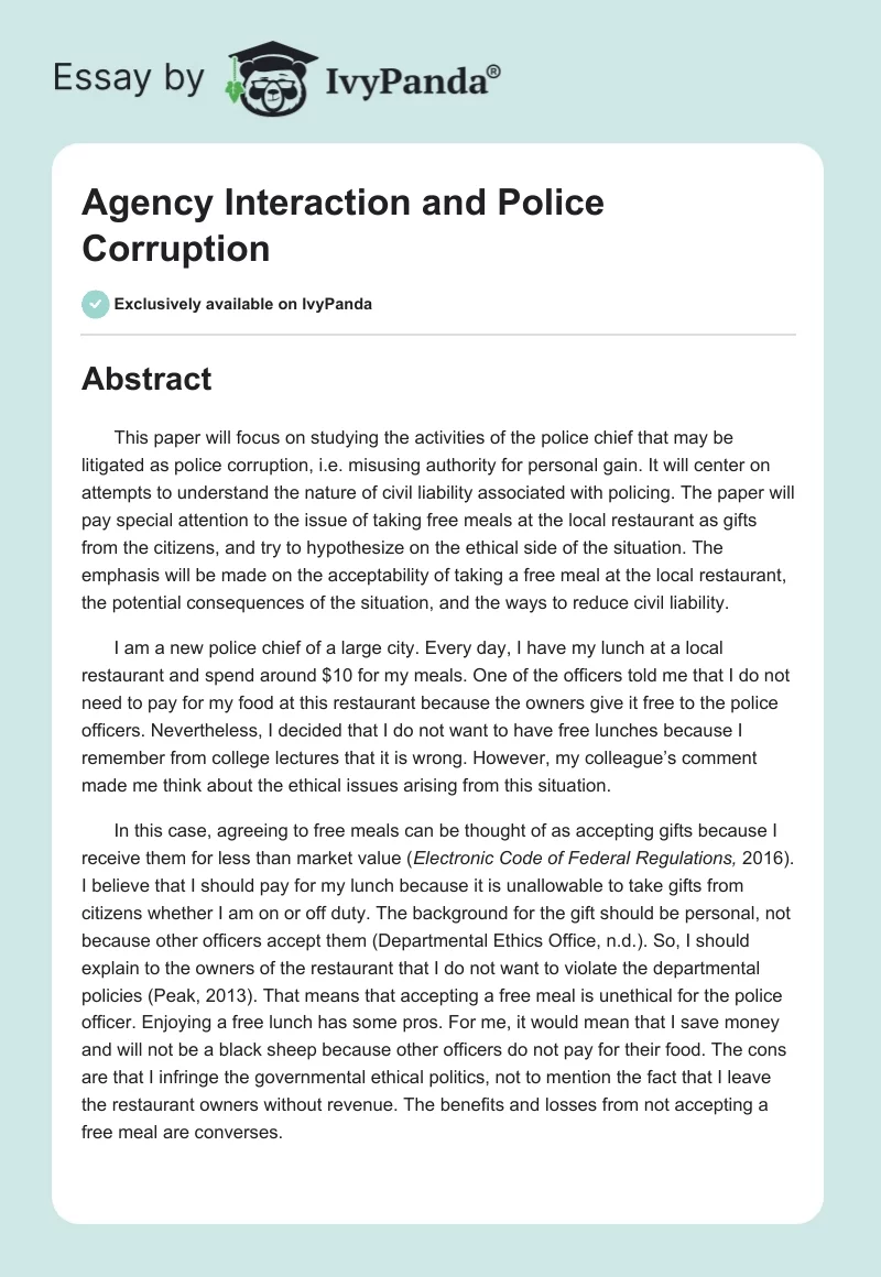 Agency Interaction and Police Corruption. Page 1